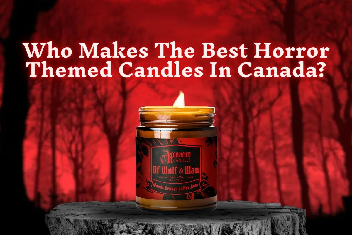 A spooky red forest with a candle on a tree trunk