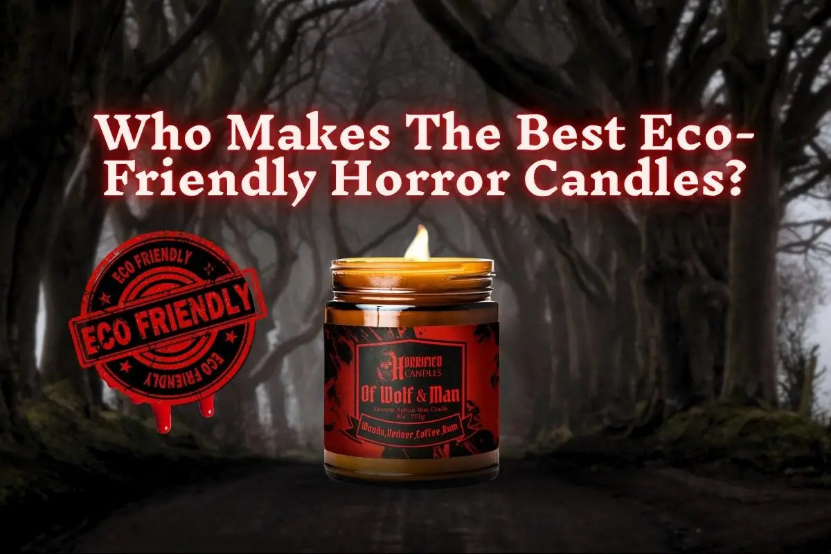 A horror themed candle on a path at dusk