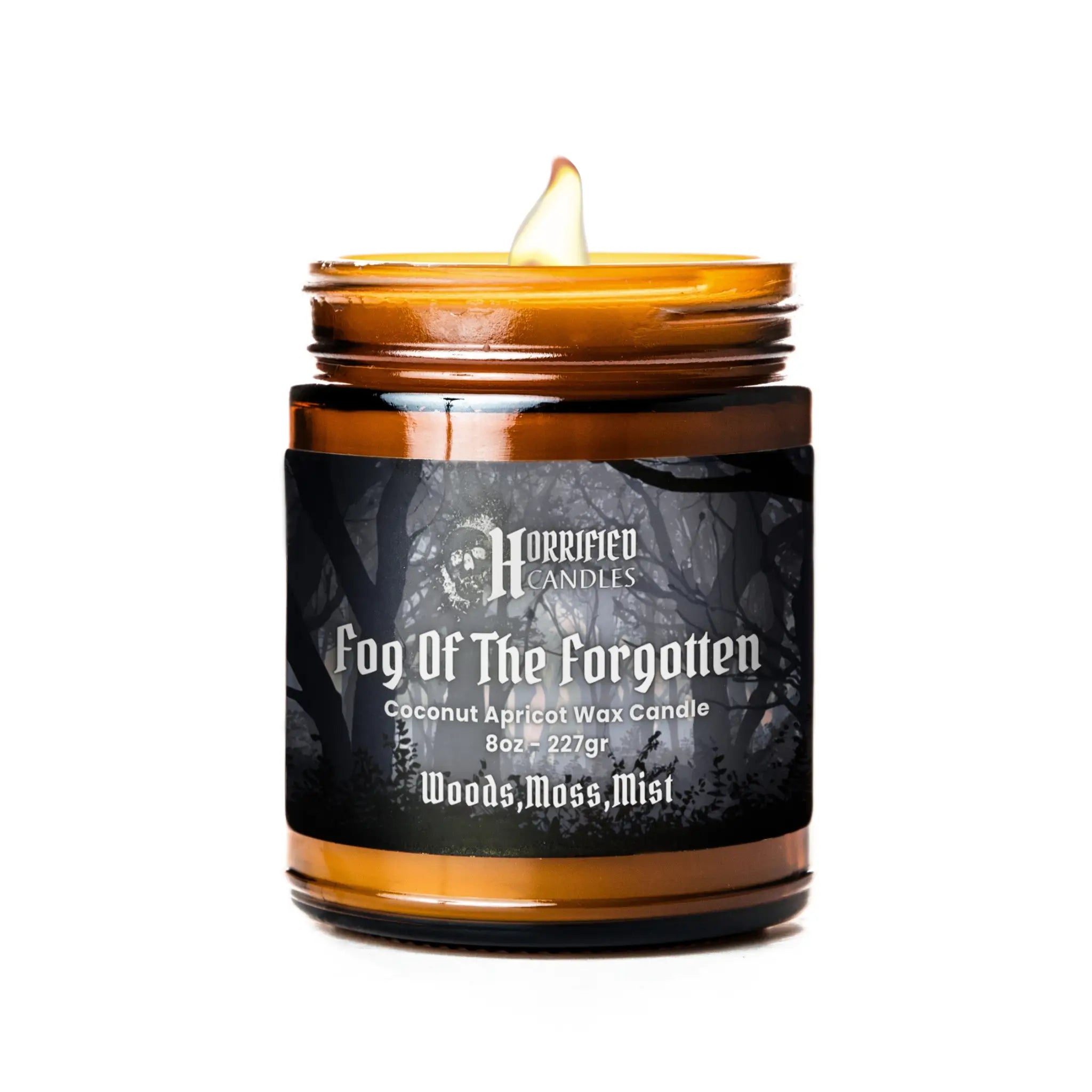 Candle with a black label on a white background