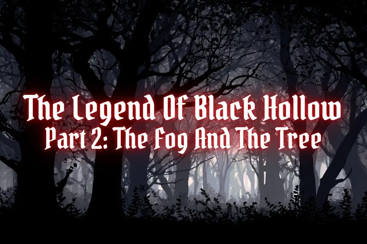 A dark forest with glowing text for chapter 2