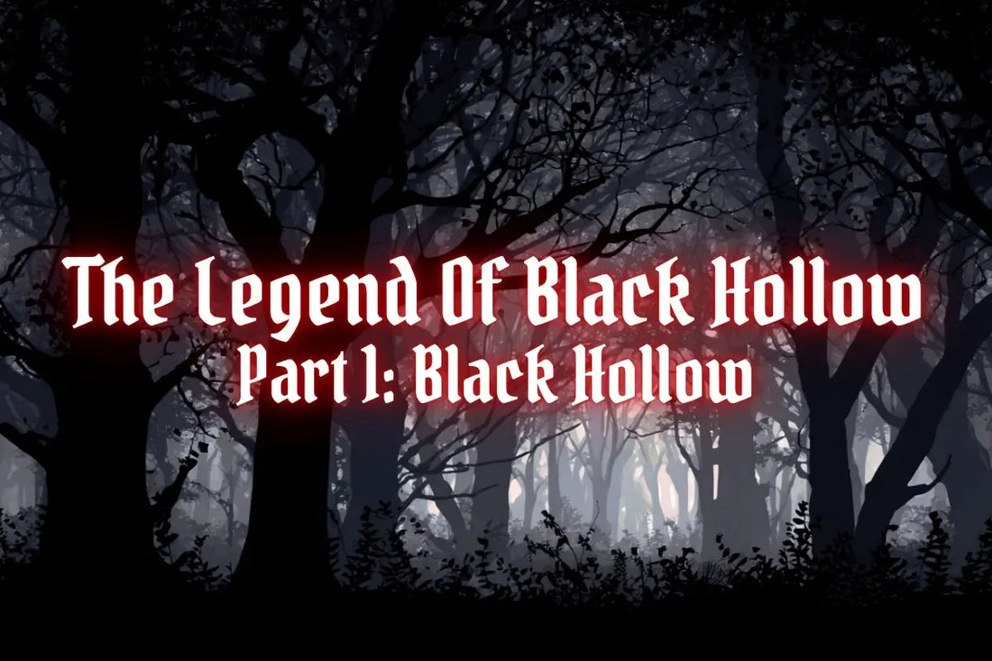 Dark woods with the story title