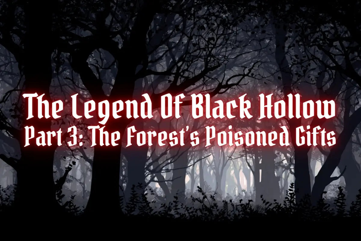 dark forest with glowing text