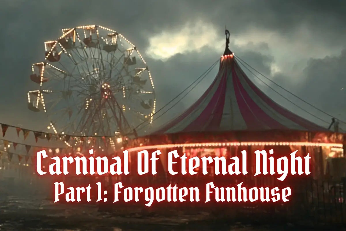 creepy carnival with glowing text