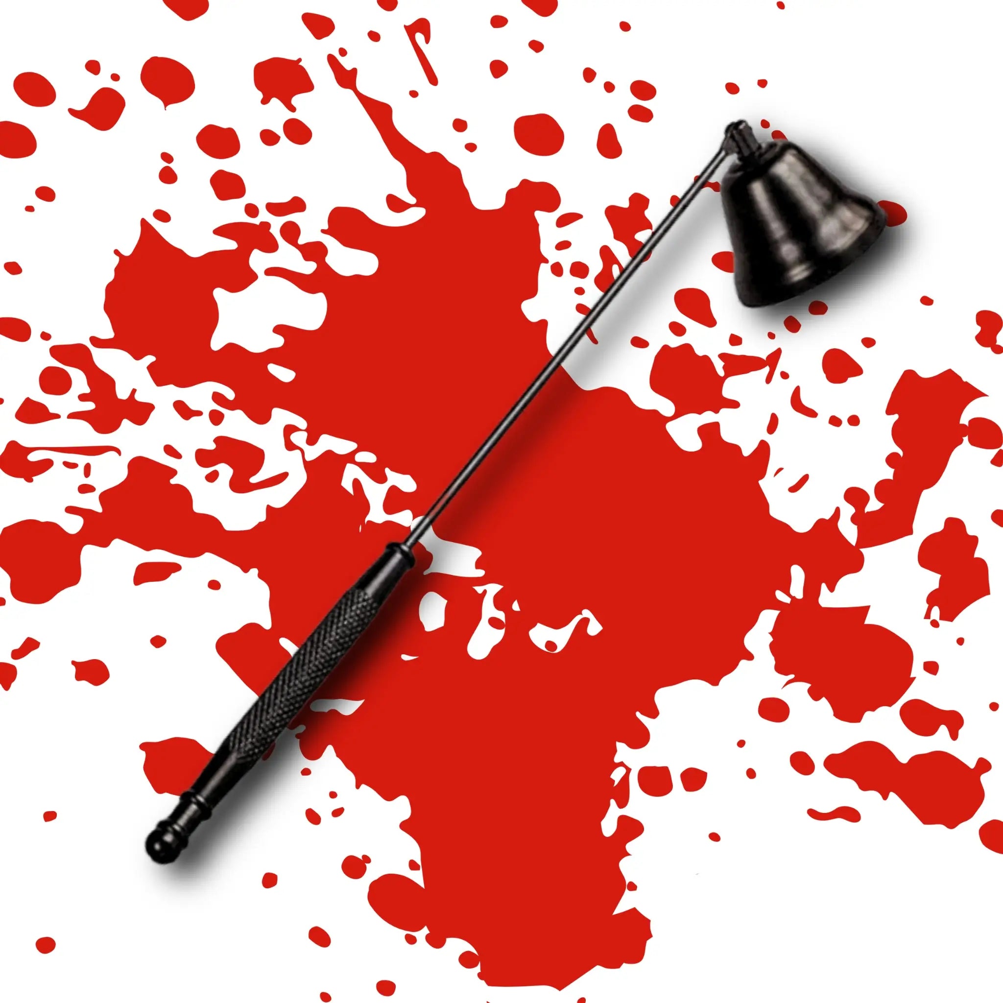 Black snuffer on a red and white splatter background
