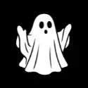 Simple white ghost icon on a black background