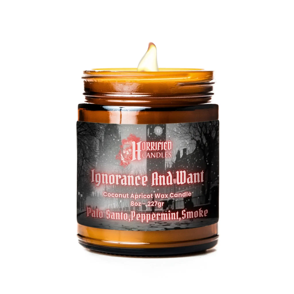 Candle in a glass jar with a label on a white background